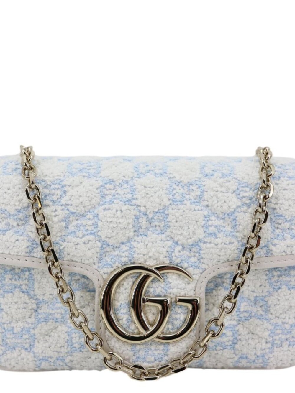Gucci GG Marmont Mini Quilted Sponge Boucle Shoulder Bag Light Blue 841290